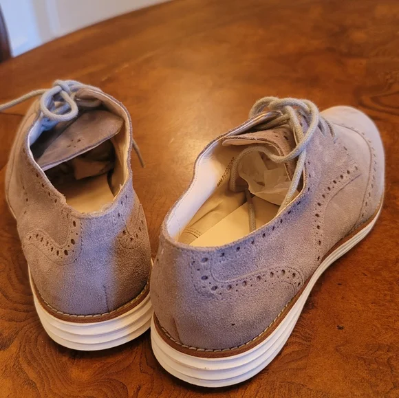 Cole Haan Gray White Suede Wing Tip Lace Ups Shoes Oxfords Size 9 - Picture 3 of 7